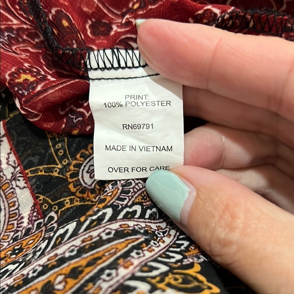 Fig & Flower Anthropologie Dress Sheer Boho Paisley Bishop Maxi Fall Rust Brown - Picture 15 of 16